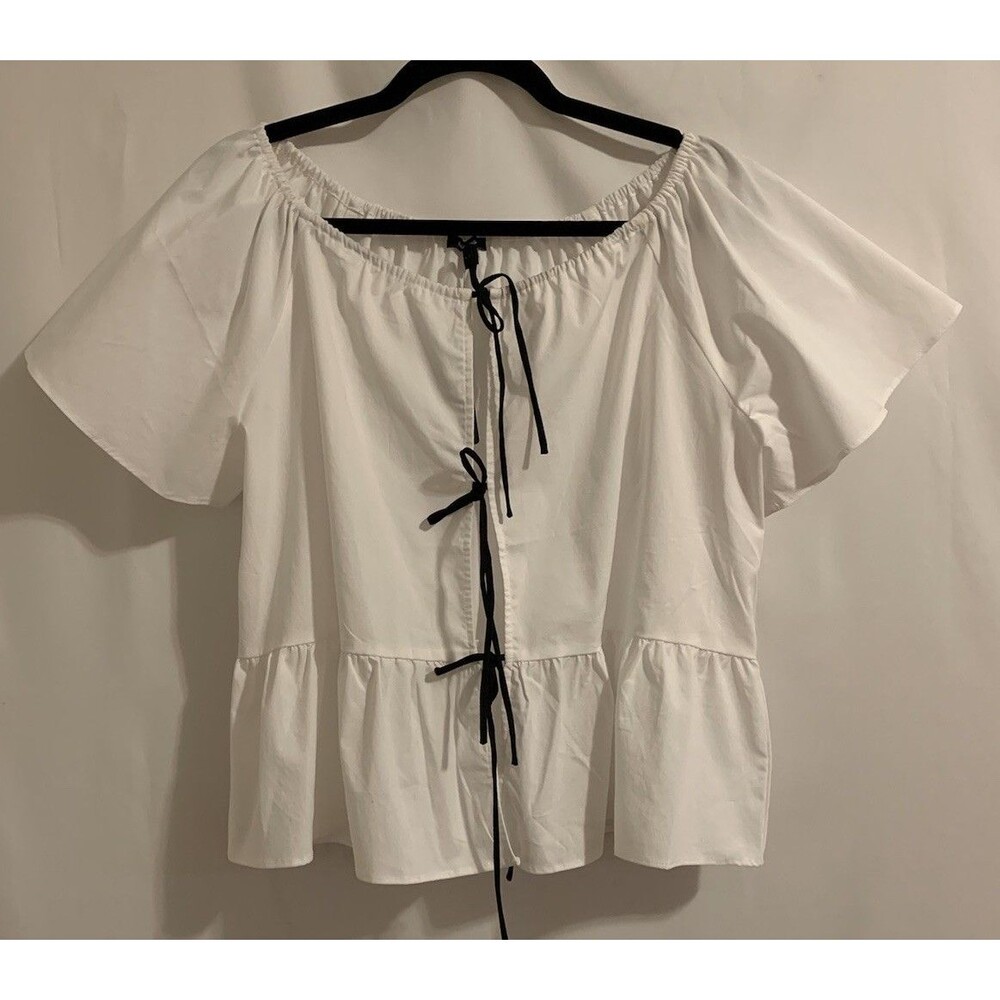 Express Womens Size Small Top Tie Front White With Black Ties Lightweight NWT
